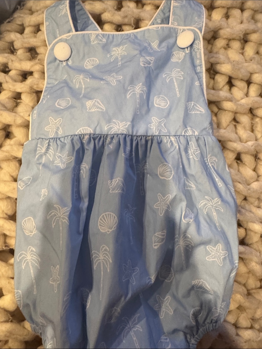 Toddler Blue Shell & Palm Shortall Romper